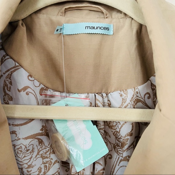 New Maurices Khaki Trench Coat Floral Liner Front Belt Pockets - Picture 7 of 10